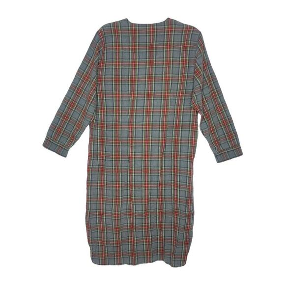 LL Bean Sleep Shirt Mens Medium Gray Red Scotch Plaid Flannel Campcore Vintage - Picture 2 of 7